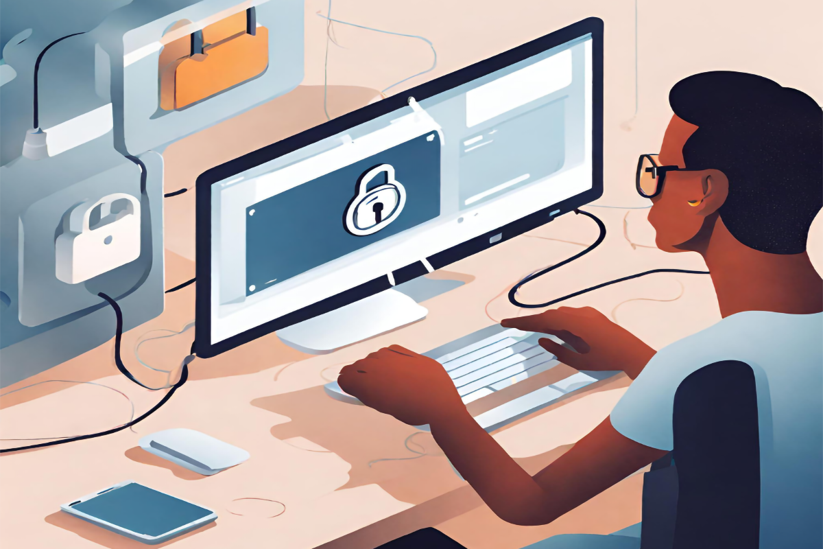 Illustration of a person locking their computer