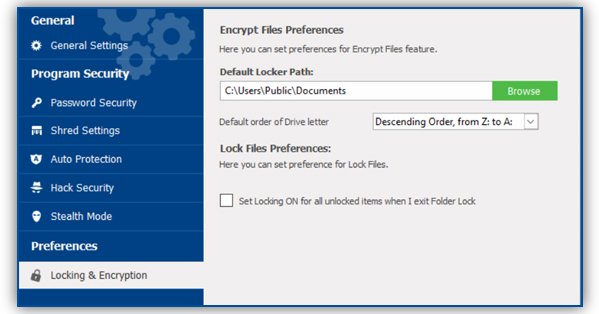 settings locking encryption