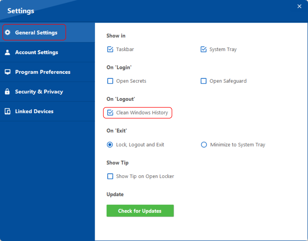 folder lock general settings